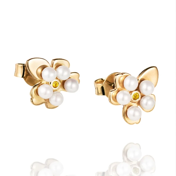 Förgätmigej Ear i 18K guldpläterat silver med sötvattenspärlor och citrin