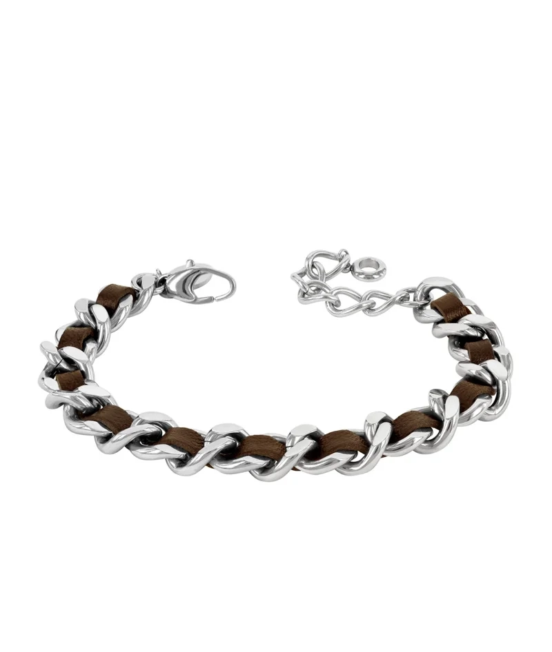 Astrid & Agnes - ADELIA Leather Armband Brunt/Stål