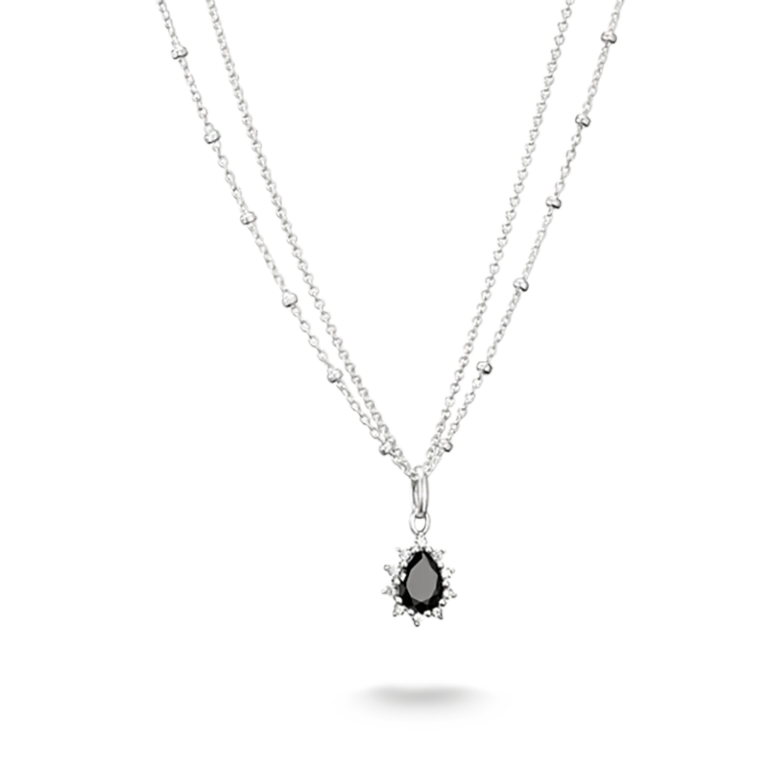 Svart Sten True Romance Halsband i återvunnet 925-silver med filigrandetaljer och cubic zirconia