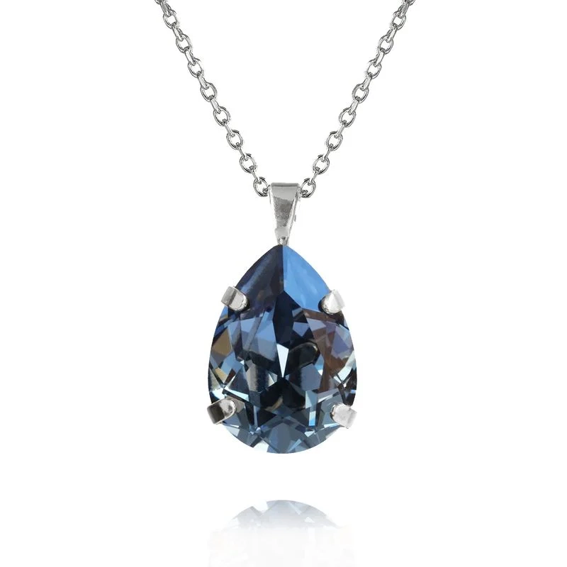Caroline Svedbom - Mini Drop Necklace Rhodium Denim Blue