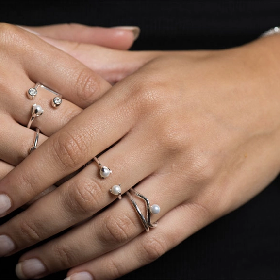 Pearl/Brilliant Double Ring Silver -CU Jewellery - Snabb frakt & paketinslagning - Nordicspectra.se
