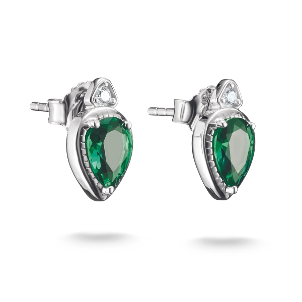 Gröna Stenar Elyndra Stiftörhängen från Thomas Sabo i silver med smaragdgröna droppformade stenar och vit zirkonia.
