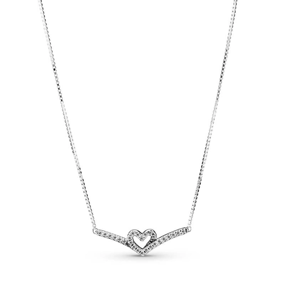 Glittrande Wishbone Heart Collier Halsband - PANDORA - Snabb frakt & paketinslagning - Nordicspectra.se