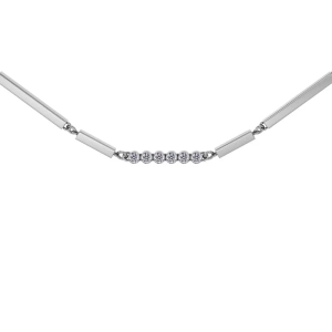 Elegant halsband i polerat stål med arkitektoniska stavar och sex gnistrande cubic zirconia-stenar