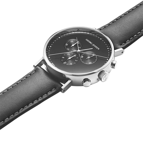 Koppel 41 mm - Kronograf - Svart Urtavla/Svart Läderarmband - Georg Jensen klockor - Snabb frakt & paketinslagning - Nordicspectra.se