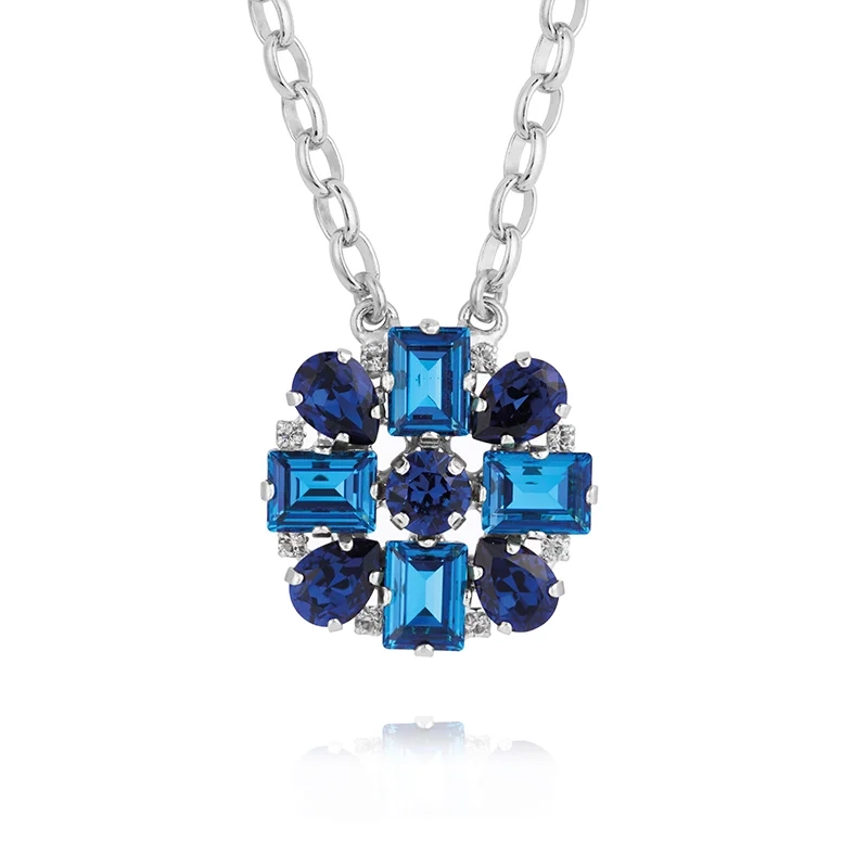 Caroline Svedbom - Diora Chain Necklace Rhodium Recreated Blue Combo