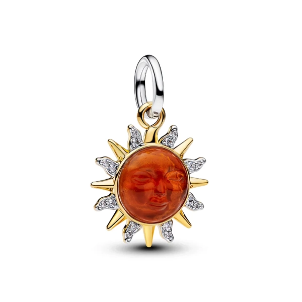 Zweifarbiger Hängeanhänger „Spinning Sun“ von Pandora mit gebranntem orangefarbenem Muranoglas