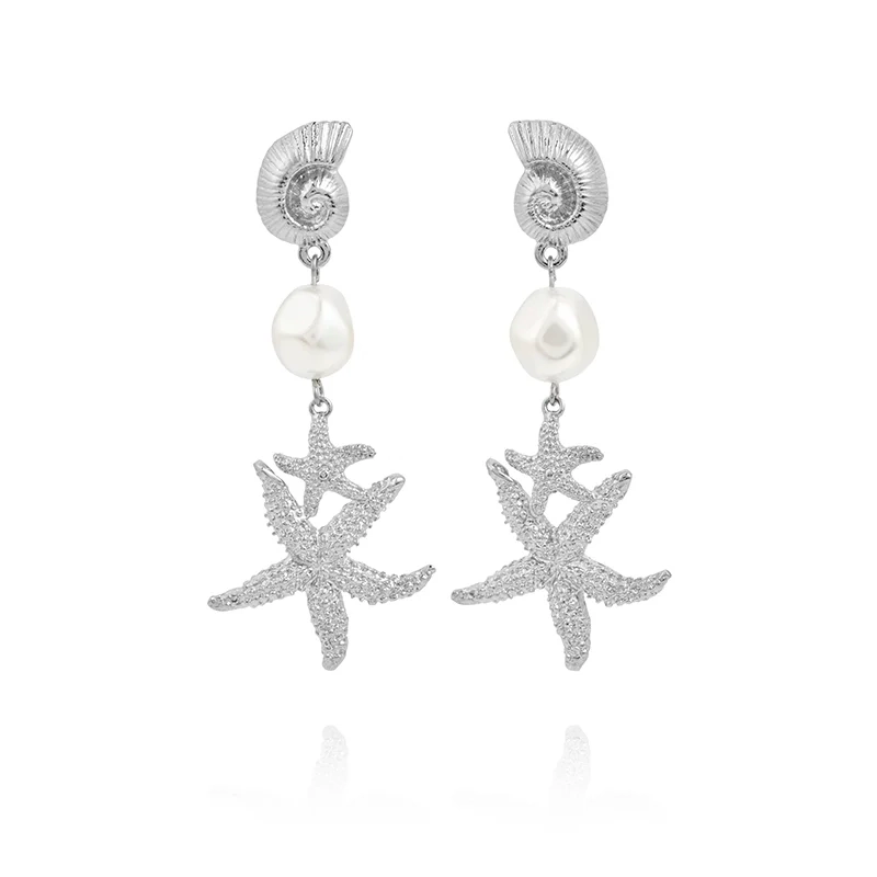 Caroline Svedbom - Seadora Statement Earrings Rhodium Pearl
