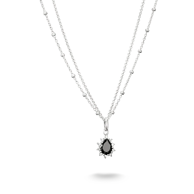 Halskette True Romance Schwarzer Stein Silber