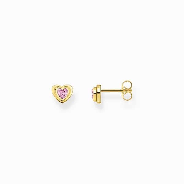 Yellow-gold plated ear studs in heart-shape with pink zirconia - Thomas Sabo - Suuri valikoima & ilmainen lahjapaketointi - Nordic Spectra
