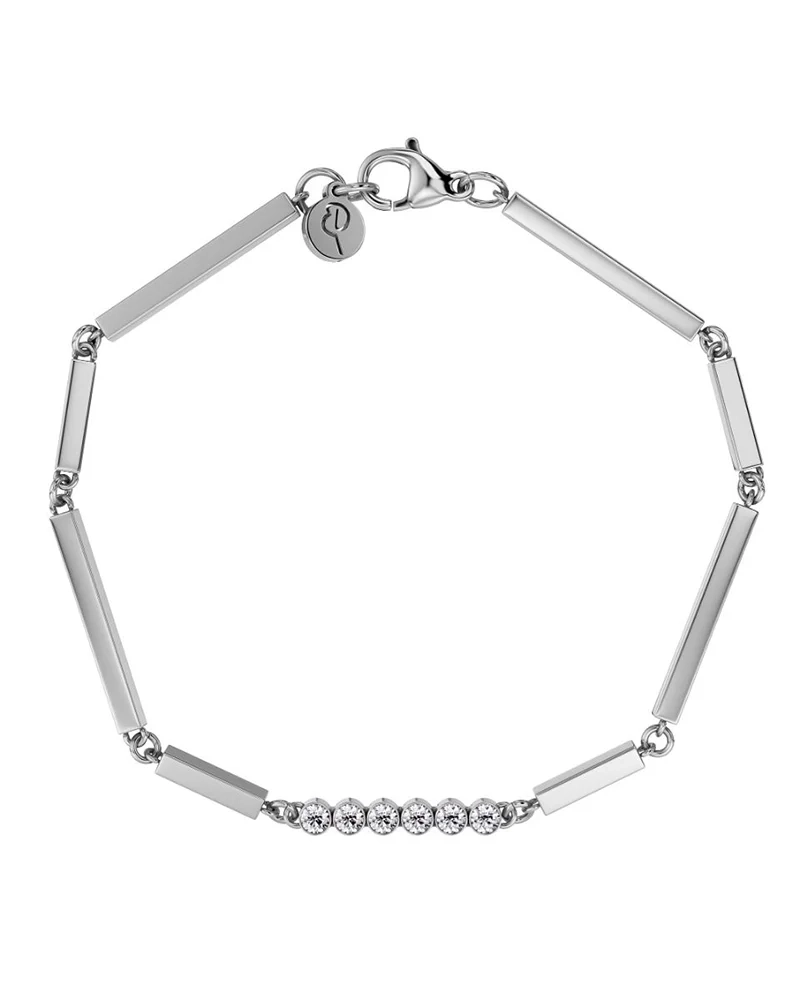 Elegant multiarmband i polerat stål med stavar och sex cubic zirconia-stenar