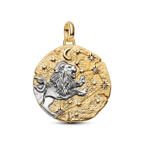 Löwenmedaillon von Pandora ME aus Silber und 14-karätiger Vergoldung