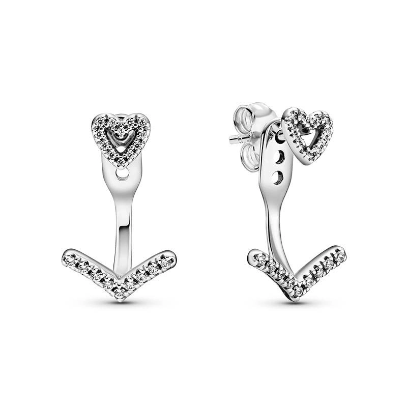 PANDORA – Glittrande Wishbone Heart Stiftörhängen
