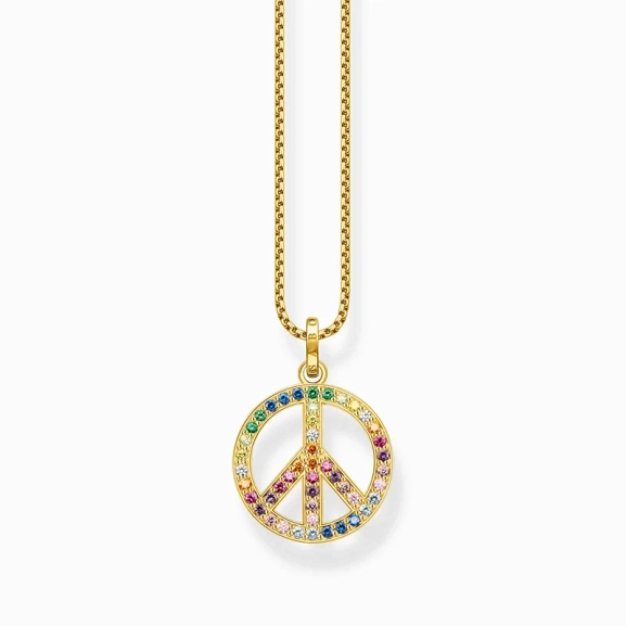 Halsband med Fredstecken och Färgglada Stenar Guld - Thomas Sabo - Snabb leverans & paketinslagning - Nordic Spectra