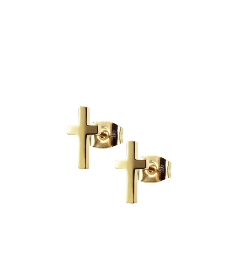 Astrid & Agnes - CROSS Plain Stud Örhängen Guld