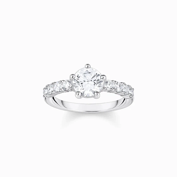 Silver solitaire ring with white zirconia in different sizes - Thomas Sabo - Suuri valikoima & ilmainen lahjapaketointi - Nordic Spectra