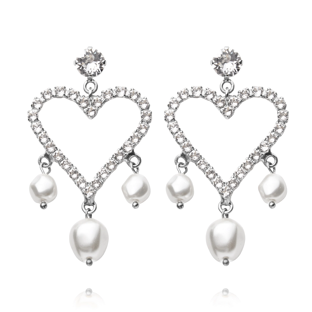 Caroline Svedbom - Heart Pearl Earrings Rhodium Pearl & Crystal