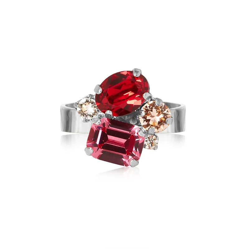 Caroline Svedbom - Petite Carolina Ring Rhodium Scarlet Combo