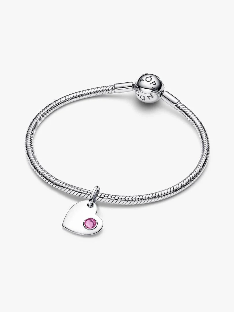Oktober Månadssten Hjärtformad Hängberlock från PANDORA i silver med rosa cubic zirconia