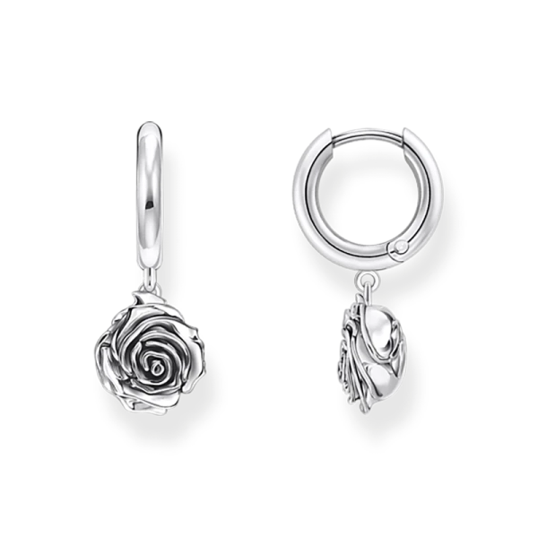 Midnight Rose Örhängen i återvunnet svärtat silver med rosformade hängsmycken