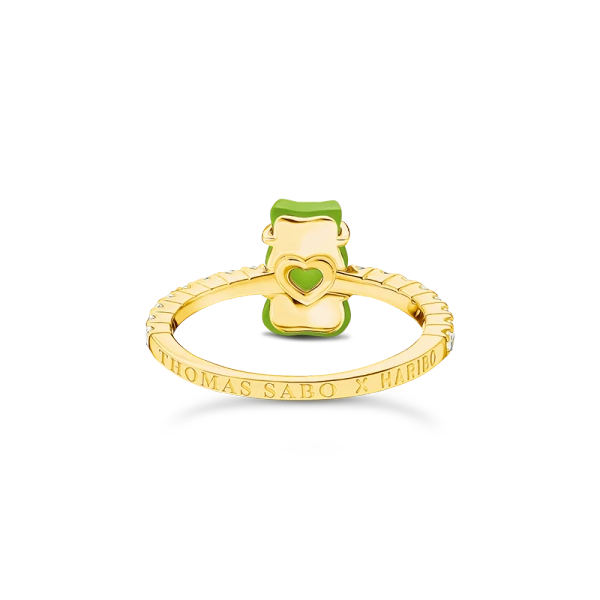 HARIBO Ring med Grön Gummibjörn & Glittrande Stenar Guld - Thomas Sabo - Snabb leverans & paketinslagning - Nordic Spectra