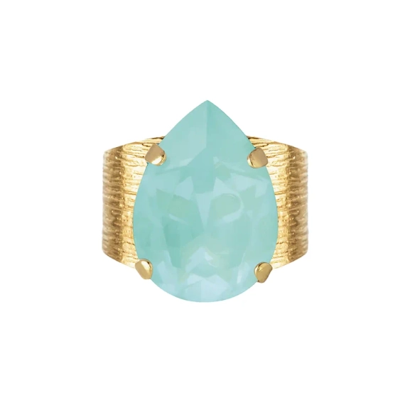 Classic Drop Ring Gold Soft Mint med justerbar guldpläterad mässing och droppformad mintfärgad kristall