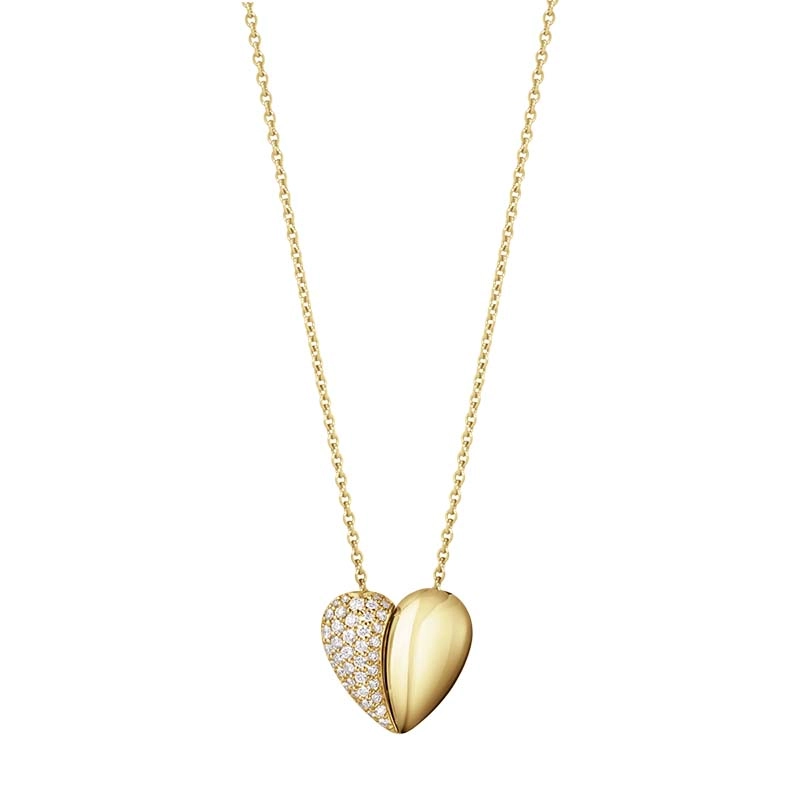 Georg Jensen - Curve Heart Pendant Guld med 0.17 ct Diamanter