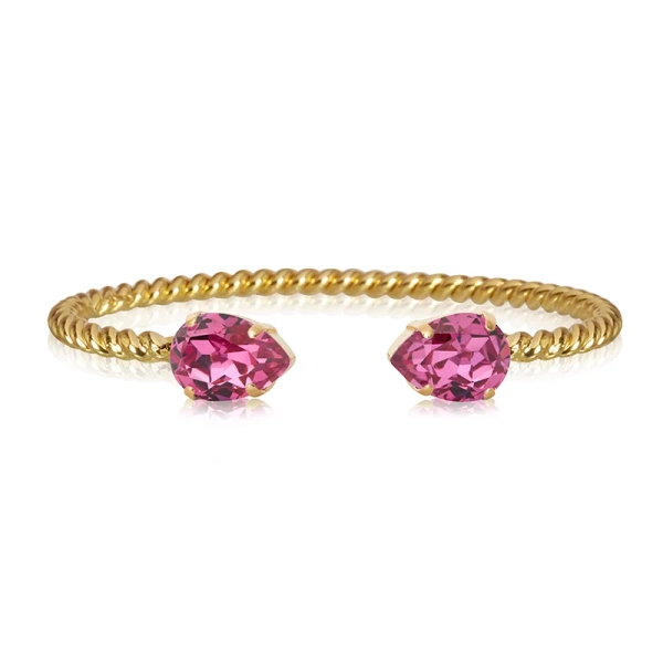 Guldpläterat armband med två droppformade mörkrosa Swarovski-kristaller