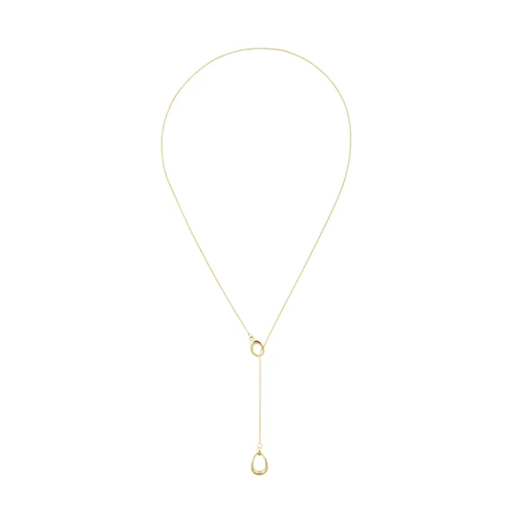 Offspring Lariat Halsband i 18K gult guld med runt hänge på delikat kedja