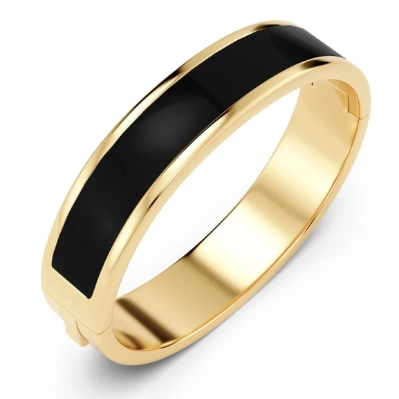 Armband i 14K guldpläterat stål med svart emalj