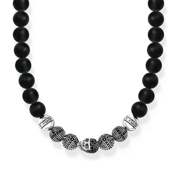 Döskalle & Obsidian Halsband med svarta obsidianpärlor