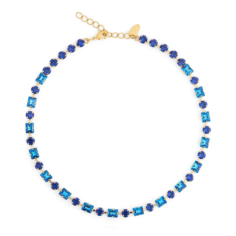 Caroline Svedbom - Diora Statement Necklace Gold Recreated Blue Combo