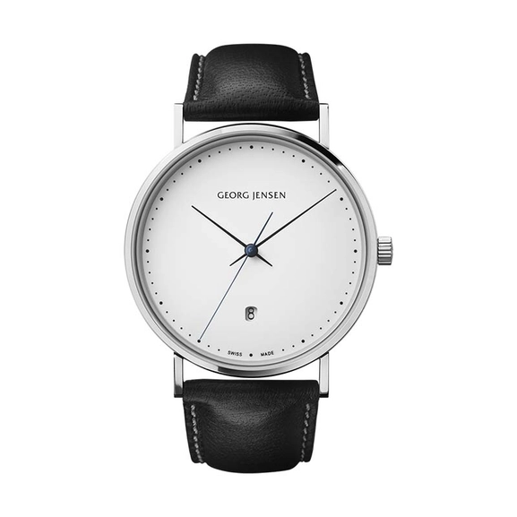 Koppel 41 mm - Kvarts - Vit urtavla/Svart läderrarmband - Georg Jensen klockor - Snabb frakt & paketinslagning - Nordicspectra.se