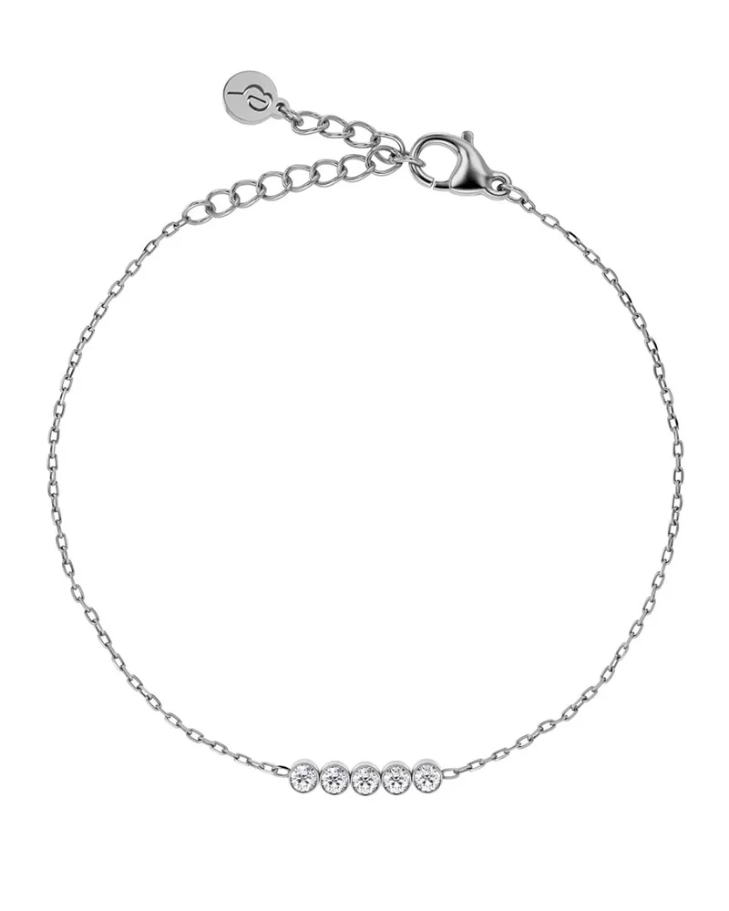 Twiggy Bracelet S i polerat stål med fem cubic zirconia-stenar på en tunn ankarkedja