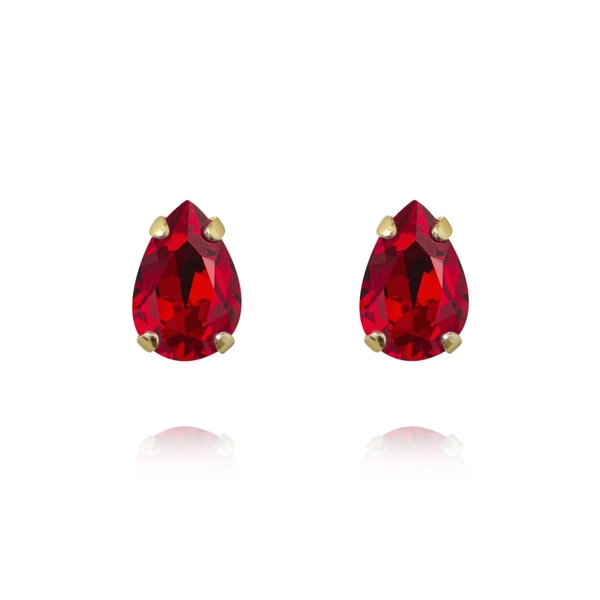Petite Drop Stud Earrings i guld med ljusröda Light Siam-kristaller