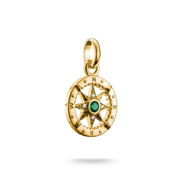CC Connect Kompass Grüner Stein Anhänger Gold - Thomas Sabo - Nordic Spectra