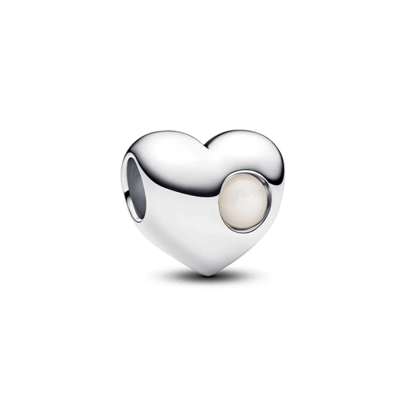 Monatsstein Juni Herz-Charm in Silber von Pandora Moments. Charm mit sanft schimmerndem Kristall für Intuition und Sensibilität.