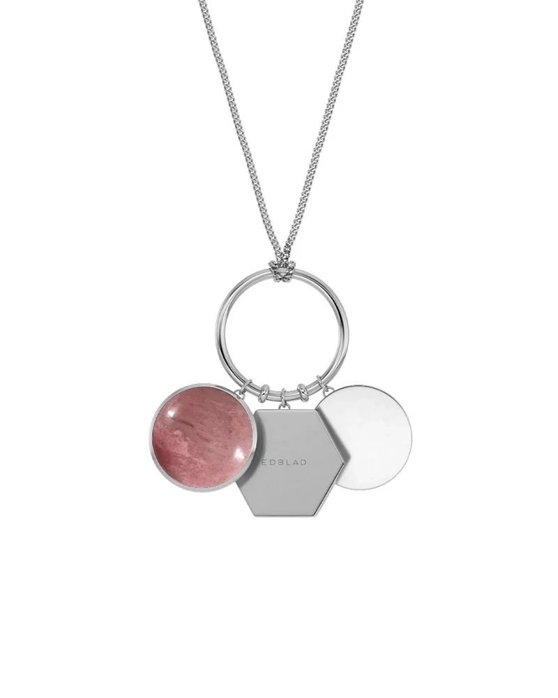 Halsband i polerat rostfritt stål med rosa jaspis och avtagbara hängen