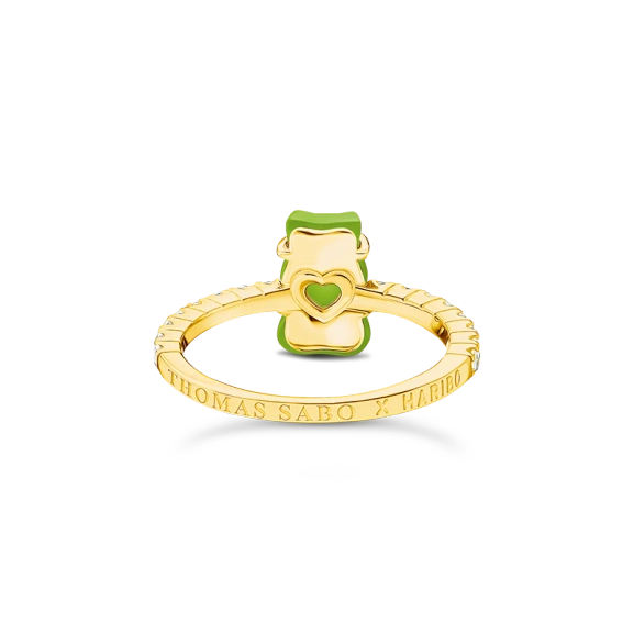 HARIBO Ring med Grön Gummibjörn & Glittrande Stenar Guld - Thomas Sabo - Snabb leverans & paketinslagning - Nordic Spectra