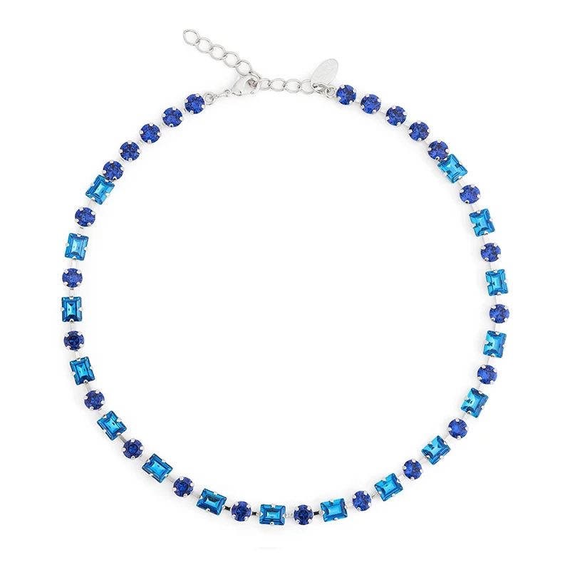 Caroline Svedbom - Diora Statement Necklace Rhodium Recreated Blue Combo