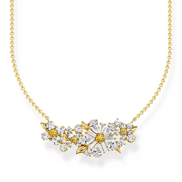 Tusensköna Bukett Halsband Guld med blommor och blad i återvunnet silver