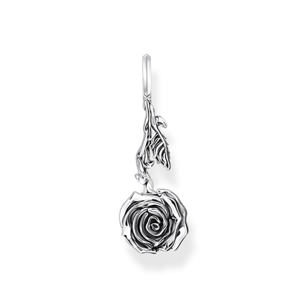 Midnight Rose Large Hängsmycke i återvunnet svärtat silver med upp-och-nedvänd ros