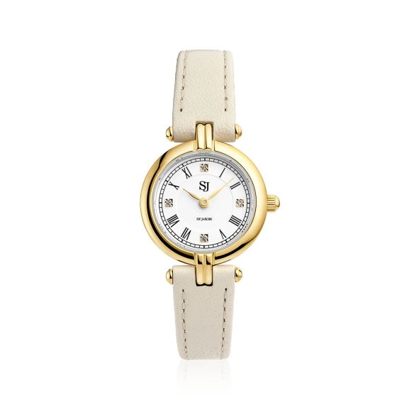 Bianca Damenuhr in Beige-Gold mit hellem Lederarmband