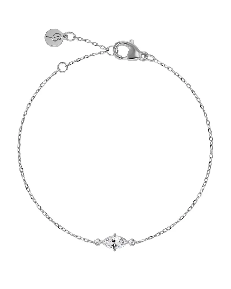 Armband i polerat rostfritt stål med tre cubic zirconia-stenar på en facetterad kedja