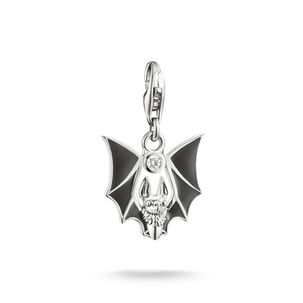 Fladdermus True Romance Berlock i återvunnet 925-sterlingsilver med vita zirkoner och svart emalj