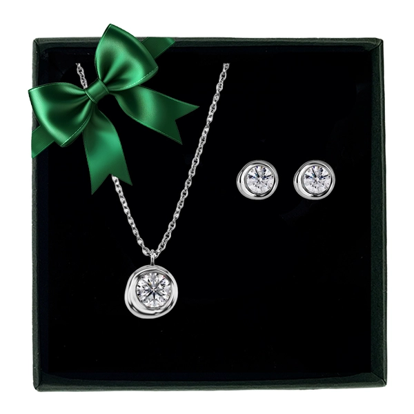 Ocean Gem presentset med halsband och örhängen i blankt stål och klara stenar