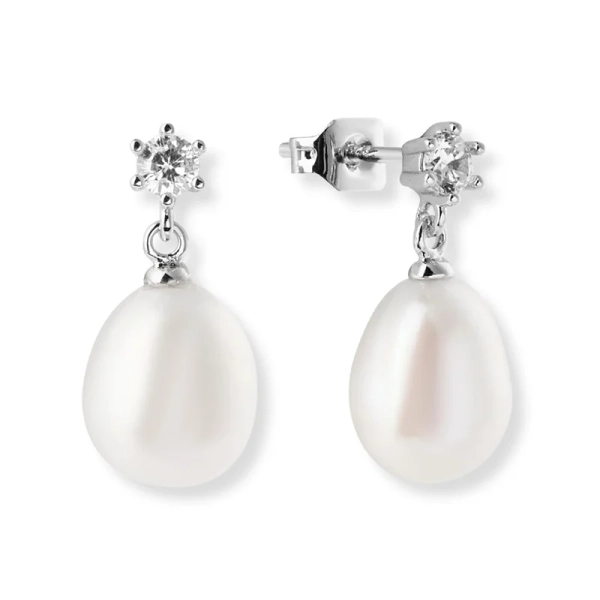 Ohrringe aus silberplattiertem Messing mit Süßwasserperlen und Zirkonia