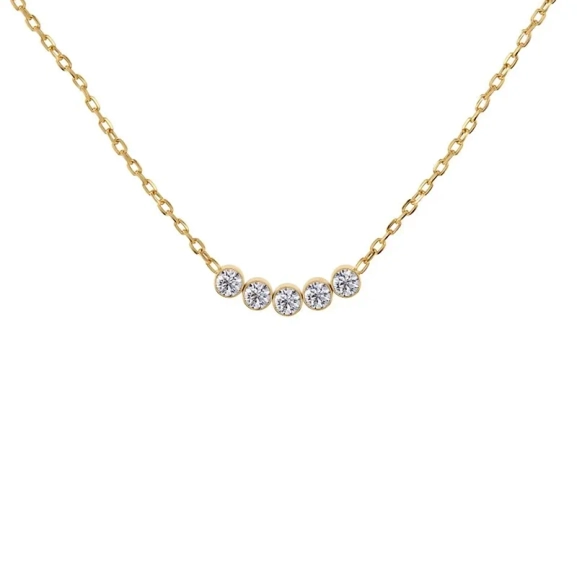 Halsband i 14K guldplätering med fem cubic zirconia-stenar på en justerbar ankarkedja