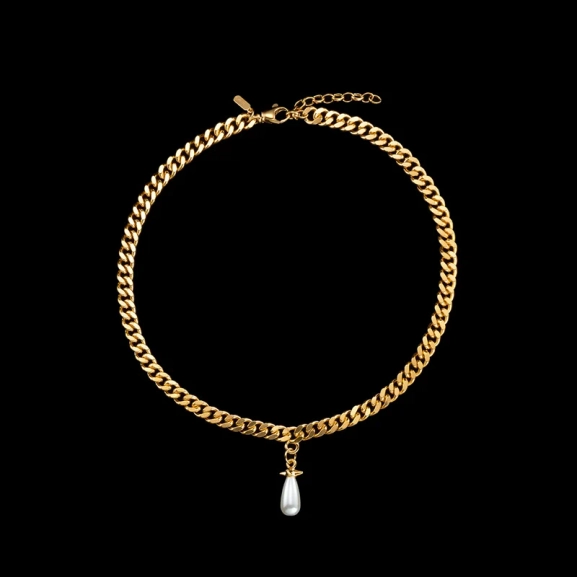 Chunky Chain Drop Pearl Necklace Gold - Maria Nilsdotter - Schmuck im skandinavischen Design - Nordic Spectra