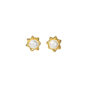 Florentina Pearl Studs Gold – handgefertigte Ohrringe aus 18-karätig vergoldetem Silber mit Süßwasserperlen